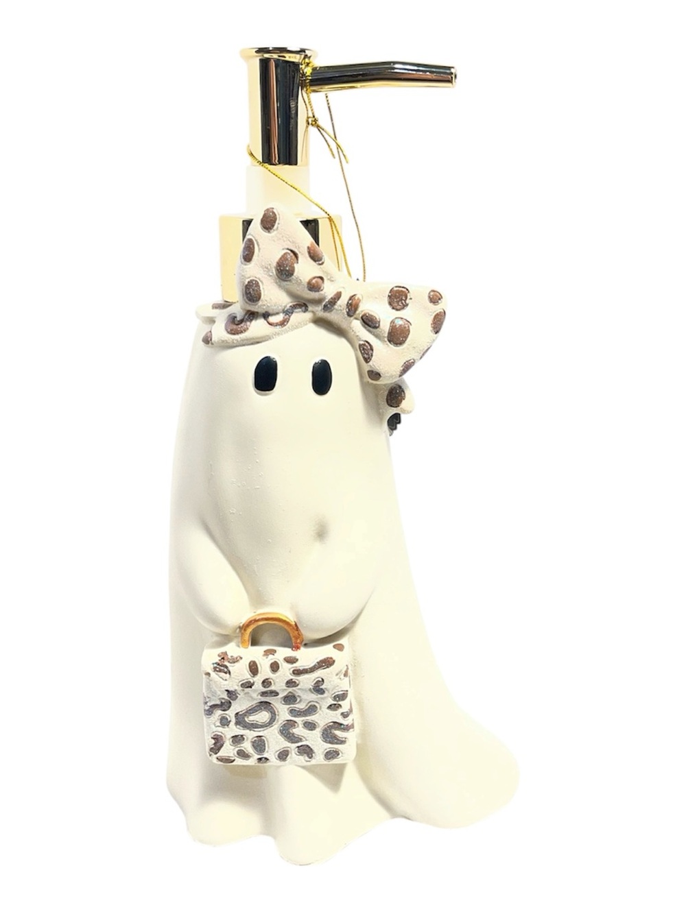 Halloween Ghost Girl Soap Dispenser with Leopard Print Bag & Bow - NWT**
